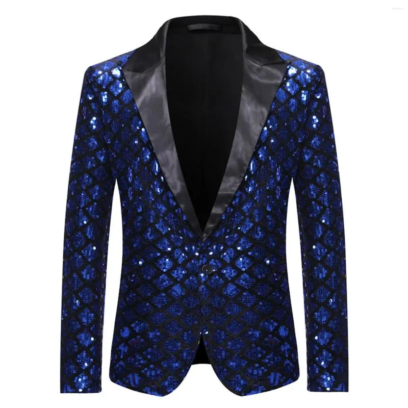 Herrenanzüge karierte glänzende Pailletten Blazer Jacke Slim Fit Kleideranzug Party Hochzeitsbühne Kostüm Gold Blau Luxusmantel