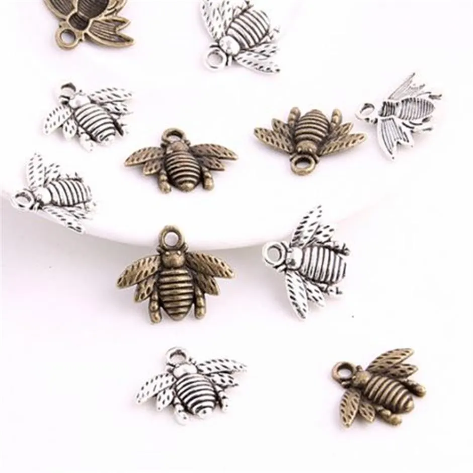 Legering 150 pcs Vintage Style Bronze Silver Zink Alloy Honey Bee Charms ketting hanger voor sieraden maken 21x16mm234d