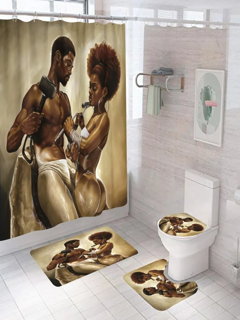 4 PCS Juego de baño Caracteres Amantes de martillo Amantes de la ducha 3D Juego de ducha con tapa y tapa del inodoro 180x180 cm Extra Long 2021 Cov6629372