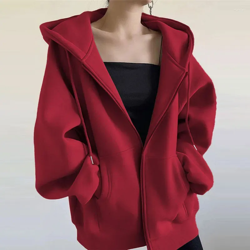 Vestes féminines 2023 Cardigan lâche Double coulée à capuche à capuche à capuche Automne / hiver Pure Coton Couleur solide Coat à mode