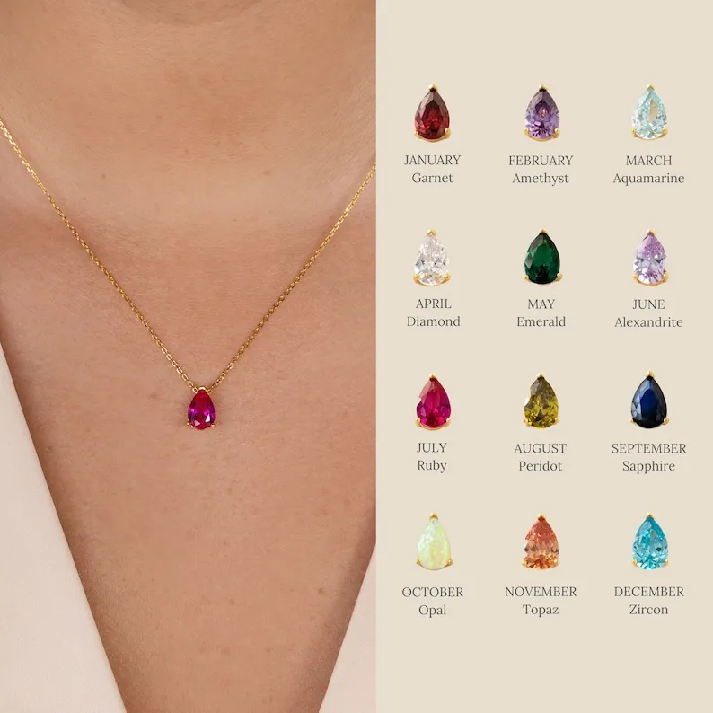 Teardrop Birthstone Necklace Personalized Gemstone Jewelry for Birthdays