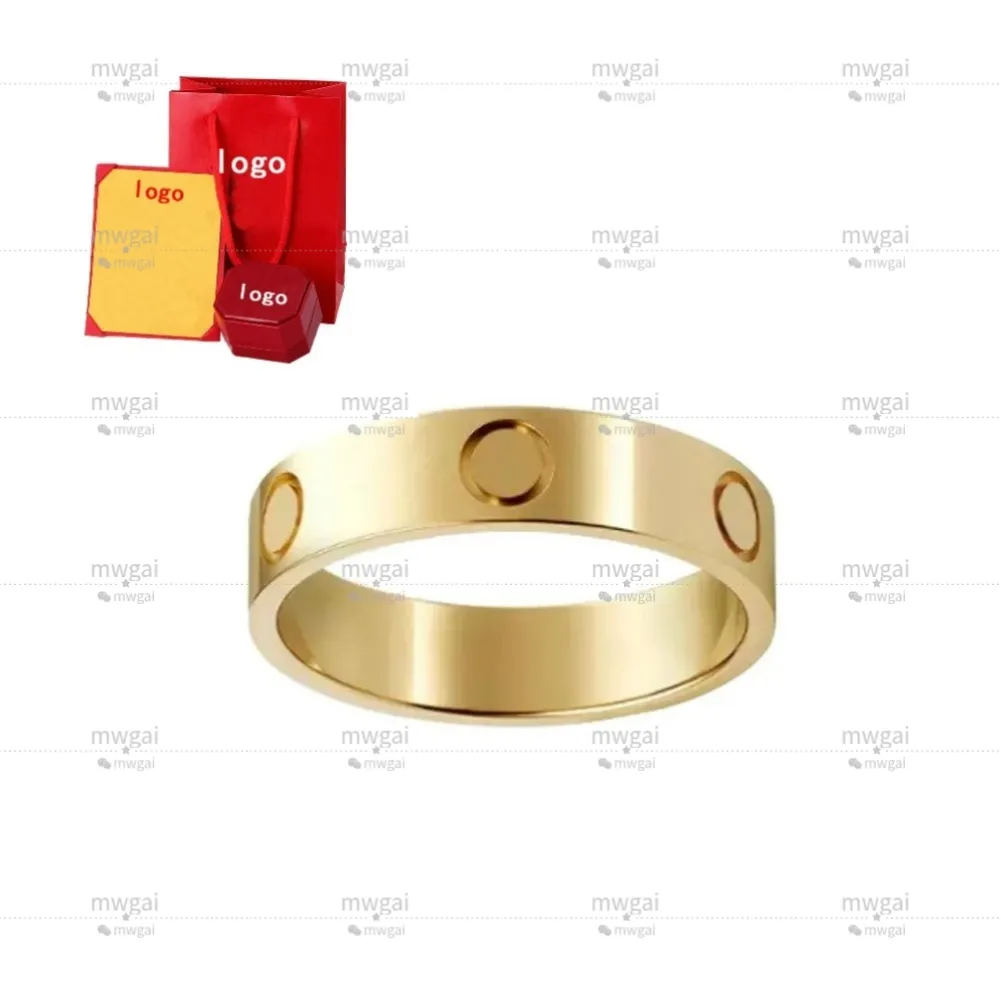 С коробкой любовного кольца мужское кольцо Diamond Luxury Jewelry Titanium Steel Gold Silver Rose Size 5/6/7/8/9/10/11 мм никогда не исчезает не аллергические дизайнерские кольца для женщин для женщин