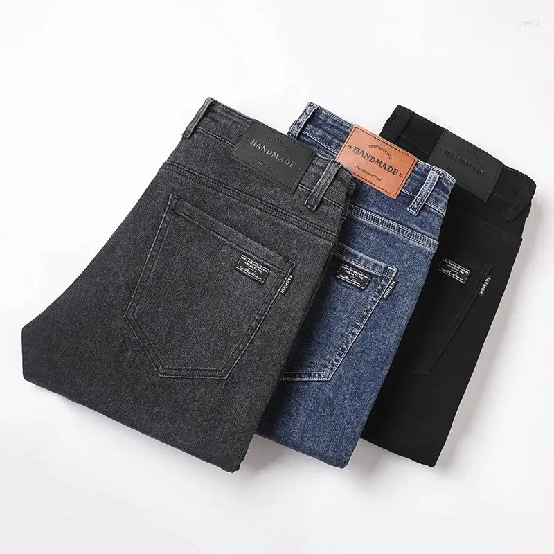 Jeans masculinos clássicos clássicos cinza cinza slim vintage calças de negócios esticadas casuais calças de jeans reta