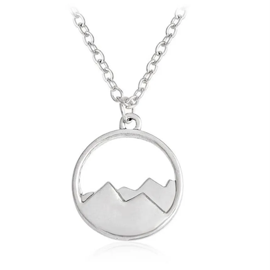 Everfast 10pc partia Nowa moda Silhouette Snow Mountain Round wisiant Charm Naszyjnik Siostry Dziewczyny dla dzieci Prezent Rodziny EFN044-F199L