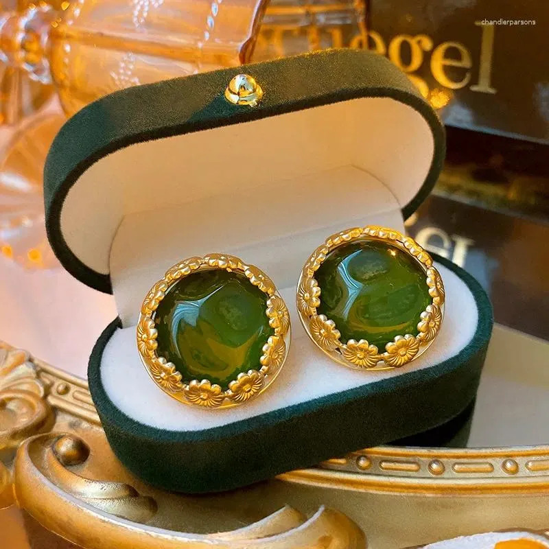 Stud Earrings Luxury Green Resin Round With Various Styles Retro And Antique Style Ear Bone Temperament Accessories Gift