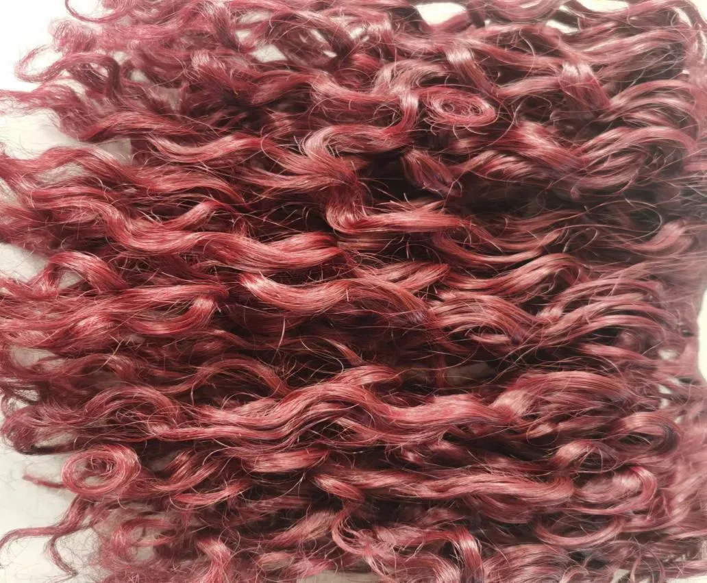 Brasiliansk Clip Ins Human Virgin Curly Hair Extensions Red 99J Color5003443