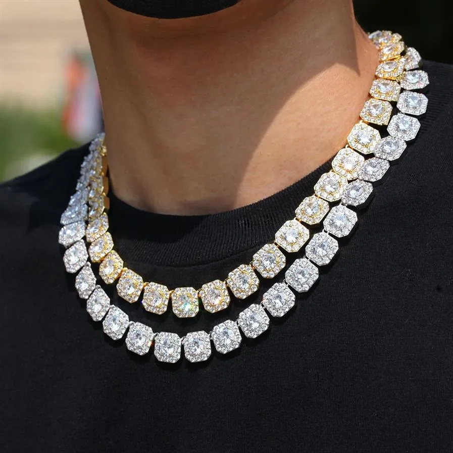 Cadenas de oro Hip Hop Joyas para hombre Heligado Collar de cadena de tenis de diamantes Collares de circón cuadrado de alta calidad 7 pulgadas-24 pulgadas203p
