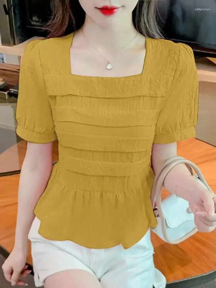 Dames blouses vonda dames casual blouse 2024 zomer tuniek mode solide kleur top losse shirts vierkante nek korte mouw blusas femininas