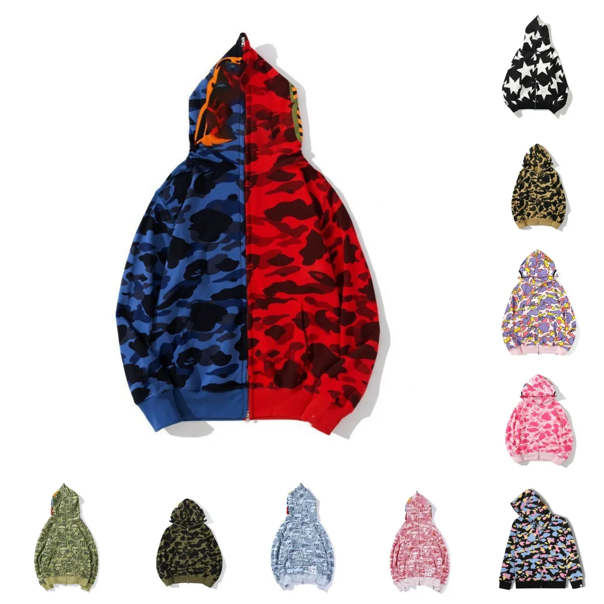 Sweat à capuche de créateur pour hommes Hoodies de requin à zipage complet pour femme camouflage noir veste à capuche bleu sweat à capuche