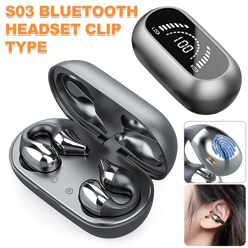 سماعات أذن من TWS Bluetooth Wireless عظم سماعات الرأس Clip Ear Music Noise إلغاء سماعات أذن استريو HD Call Sports Display LING BATTION