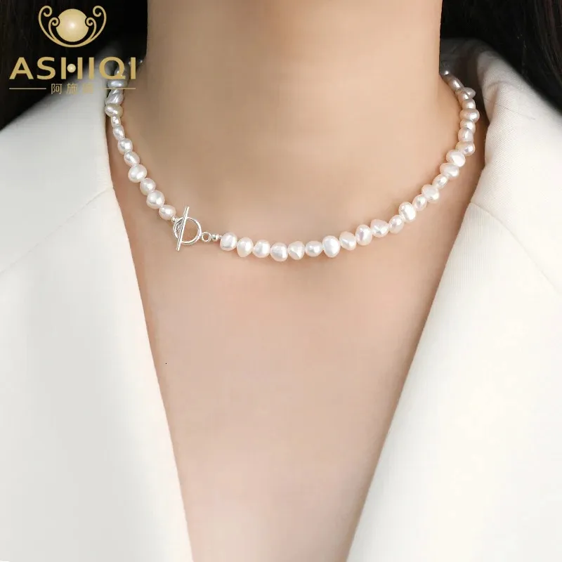 Ashiqi Natural Freshwater Pearl Necklace 925 Sterling Silver OT Clasp 6-7mmバロックパールジュエリー女性231222