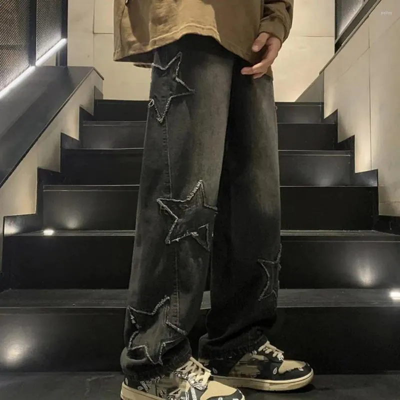 Jeans masculins hommes denim rétro rétro surdimension étoile modèle de streetwear coréen vintage pantalon large pour le haut pour le haut