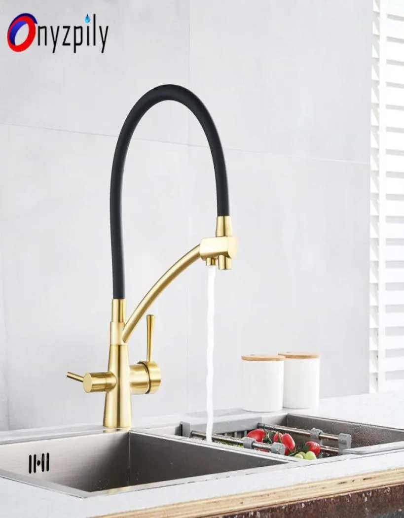 Nouveau robinet d'évier de cuisine Golden Chrome Tap Tap à eau pure Mélange de filtre à eau Crigonde Double poignées Purification Cuisine and Cold Robinet T2006313956