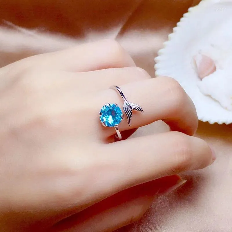 Pierścienie klastra Kofsac Creative syrena łzy 925 srebrne srebrne dla kobiet cyrkon niebieski palec biżuteria