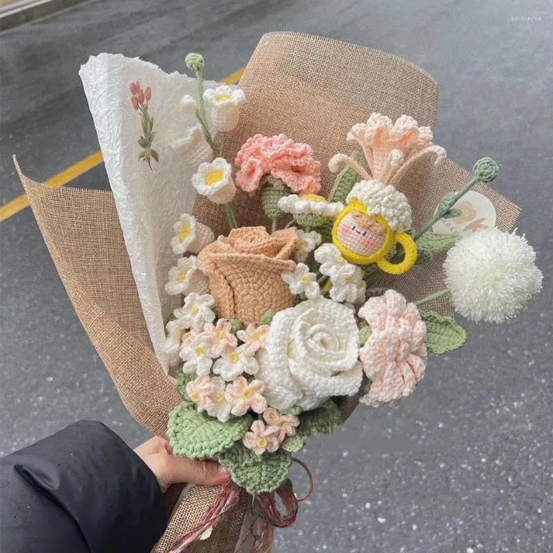 Fiori del matrimonio Rosa mandorla in tessuto artificiale Agoio ricco di bamme bouquet mariage intrecciato per gli amanti