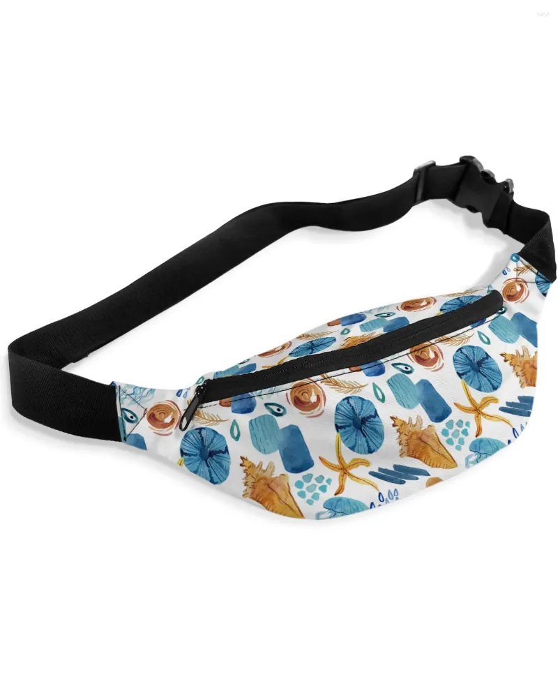 Sacs de taille océan méduses étoiles de mer les feuilles tropicales pour les femmes homme voyage épaule crossbody poitrine imperméable Fanny Pack