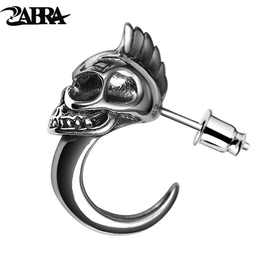 ZABRA 925 Sterling Silver Skull Stud Mens Earrings Vintage Black Earring Men Punk Skeleton Studs For Men Biker Jewelry 1pcs CX2006236U