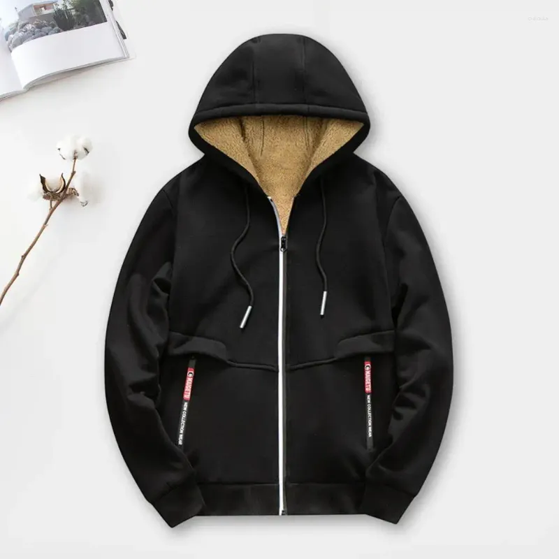 Men's Hoodies Men Hooded Jacket Zipper Hoodie Windproof Winter With Fleece Lining Closure Long Sleeve For Cold