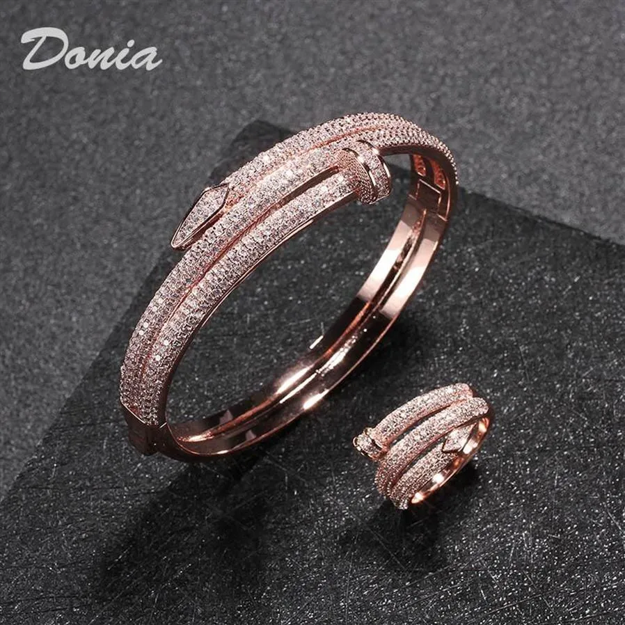 Donia smycken Luxury Bangle Party European och American Fashion Classic Large Nails Copper Micro-Inlaid Zircon Armband Ring Set W277R