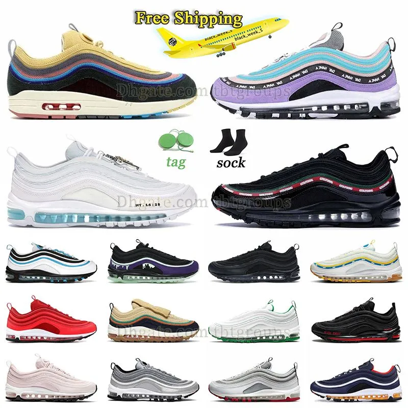 무료 배송 클래식 97 Sean Wotherspoon 97S 운동화 Mens Mens 스니커 트리플 흰색 검은 골프 NRG MSCHF X Inri Jesus Celestial Womens 디자이너 야외 트레이너