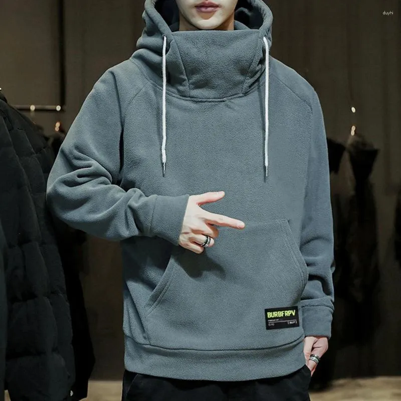 Men's High Neck Hoodie Thick Polar Fleece Sweatshirt, Y2K Streetwear,  Winter Windproof Sports Hoody, Oversized Fit