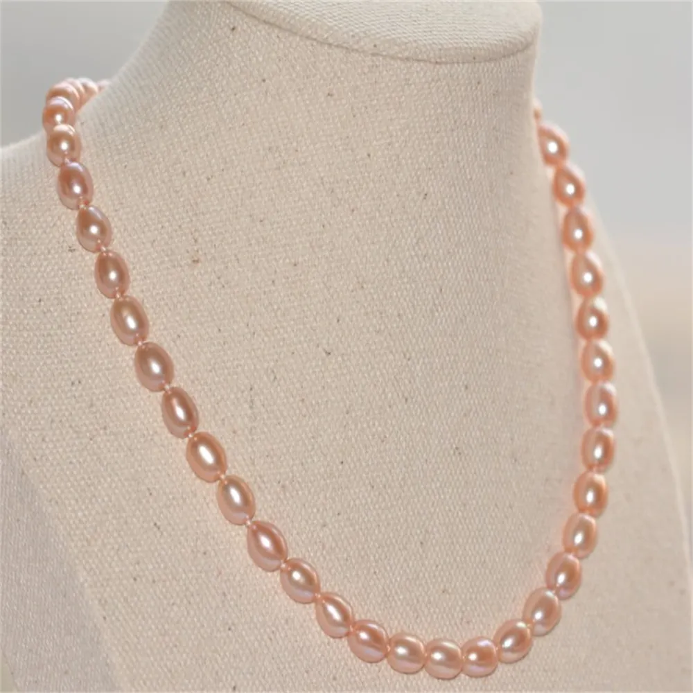 Purpla rosa bianco naturale a mano 6-7 mm Tipo di riso piccola collana di perle d'acqua dolce 45 cm