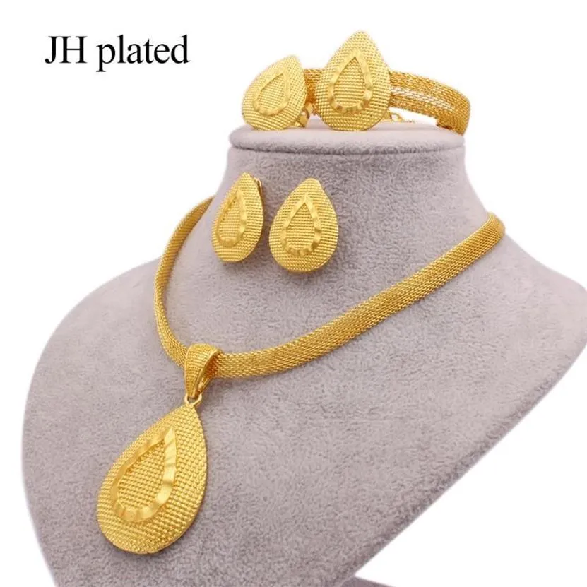 Orecchini collana in oro colore 24k set di gioielli per donne regali per matrimoni nuziali africani gocce d'acqua per festa gocce a sospensione Bracciale set251i