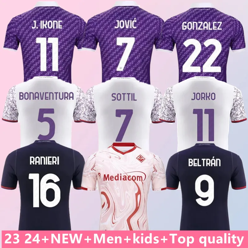 23 24 New Style Fiorentina Soccer Jerseys J. Ikone 2023 2024 Castrovilli Erick Florence Jersey ACF Jovic A. Cabral Milenkovic C.Kouame Football Shirts Soccer Jersey Kit