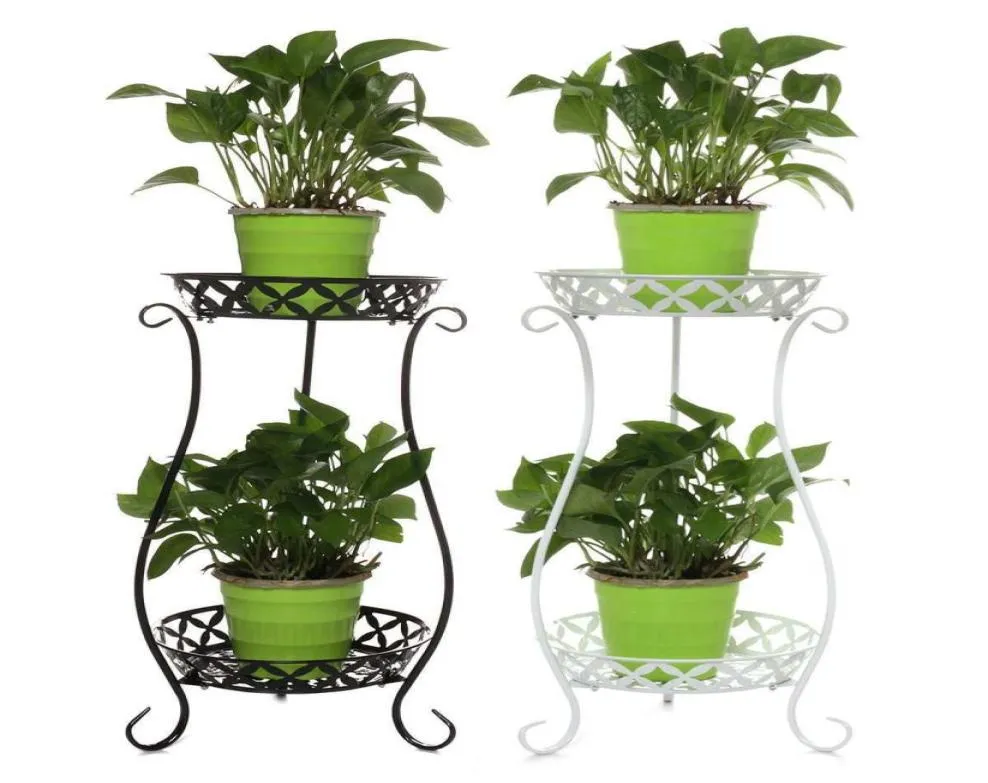 Iron Whited Doubleueer Plant Stand Flower Shelf for Rack Balcony Simple Indoor salon Room Café Bar Jardin Flower Pot Atagie L1765747