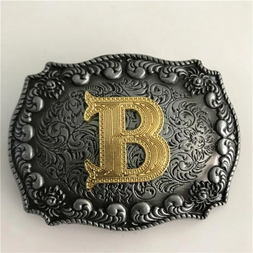 1 PCS Gold Letter Letter Buckle Hebillas Cinturon Men's Western Cowboy Metal Belt Buckle Fit 4cm Wide Belts251J