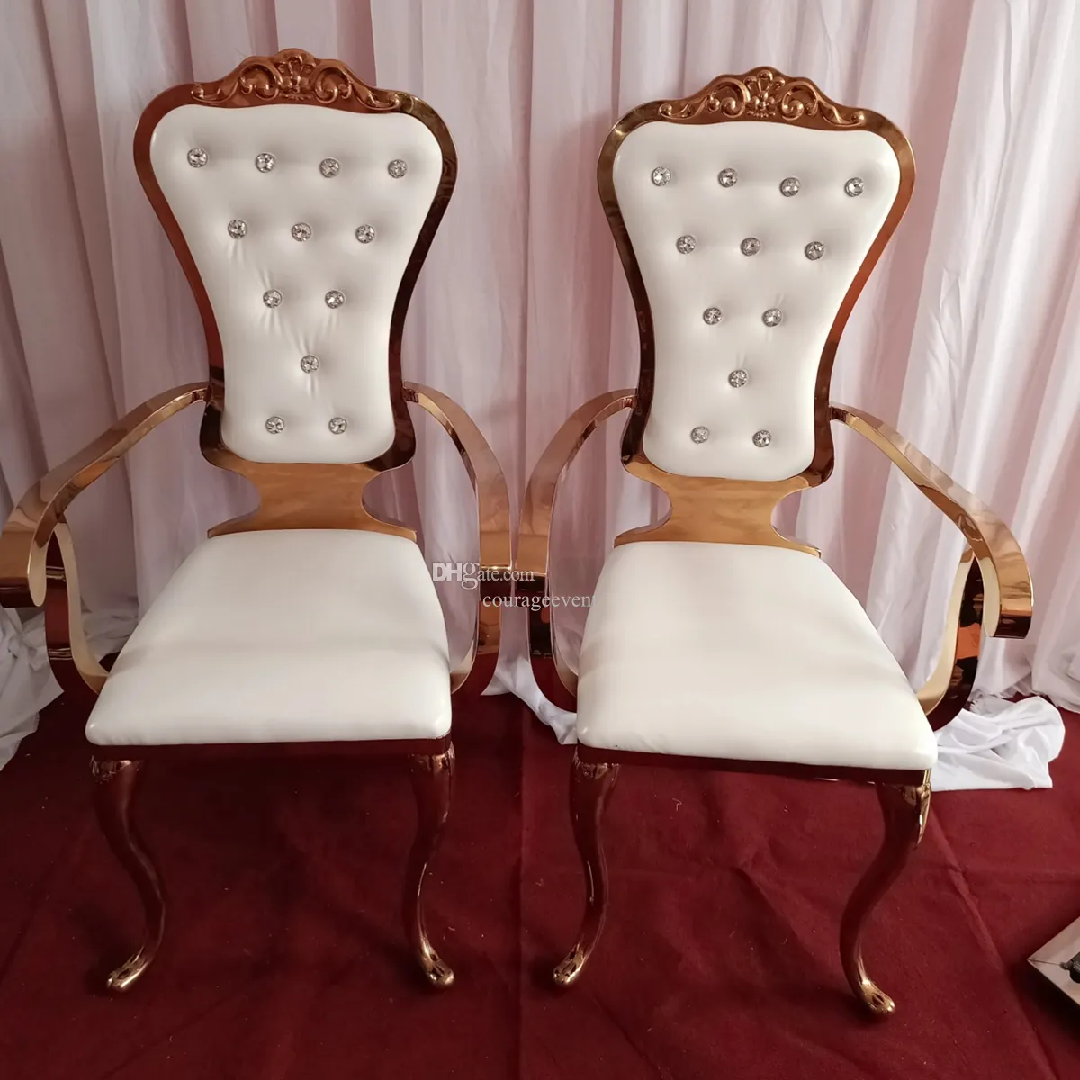 Wedding Stage Chairs Stainless Steel Crown Royal Chair with Diamond Studded Back for Bride and Groom