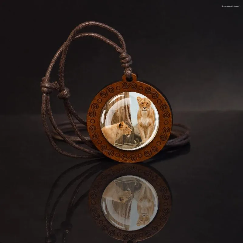 Naszyjniki wiszące dla zwierząt tygrys szklany naszyjnik drewniany vintage biżuteria z różnymi wzorami akcji i piękną prostotę
