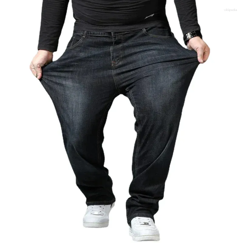 Herren Jeans Großer Plus -Größe Baggy Elastic Band 10xl Übergroße Taille Lose Hose Ehemann Fett schwarzer männlicher Jeanshosen