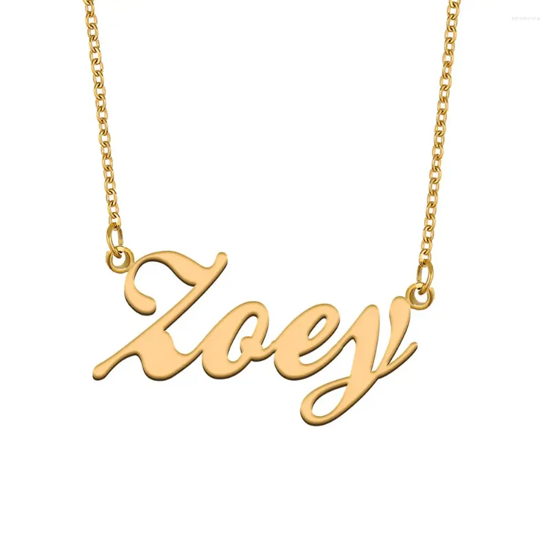Подвесные ожерелья Zoey Название колье для женщин из нержавеющей стали украшения золотой покрытие с фирменной табличкой.