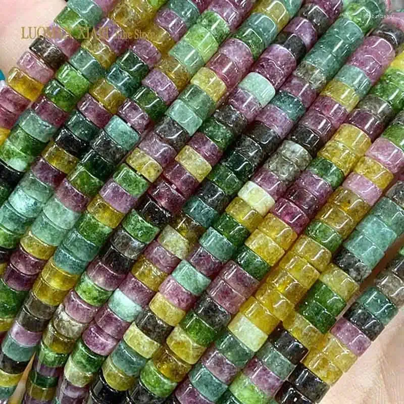 Gemystones en vrac Rondelle Natural Stone Chalcedony Tourmaline Couleur de 3x6 mm Perles d'espaceur rond plat pour les bijoux Making DIY Bracelet accessoires