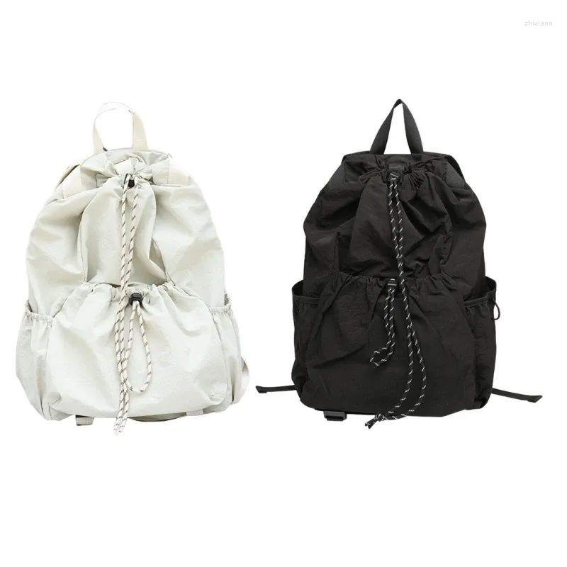 School Bags Versatile Ruched Drawstring Backpack Large Capacity Pack For Girl College Travel Students Nylon Bag Solid Color