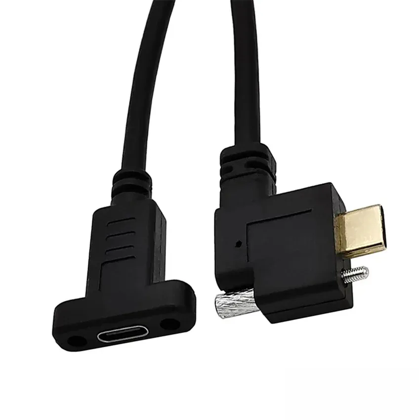 USB 3.1 Elbow Type-C Kabel danych Połączony złoto 16 rdzeni 5A samca do żeńskiej ze śrubą na uszach stały kabel przedłużaczy