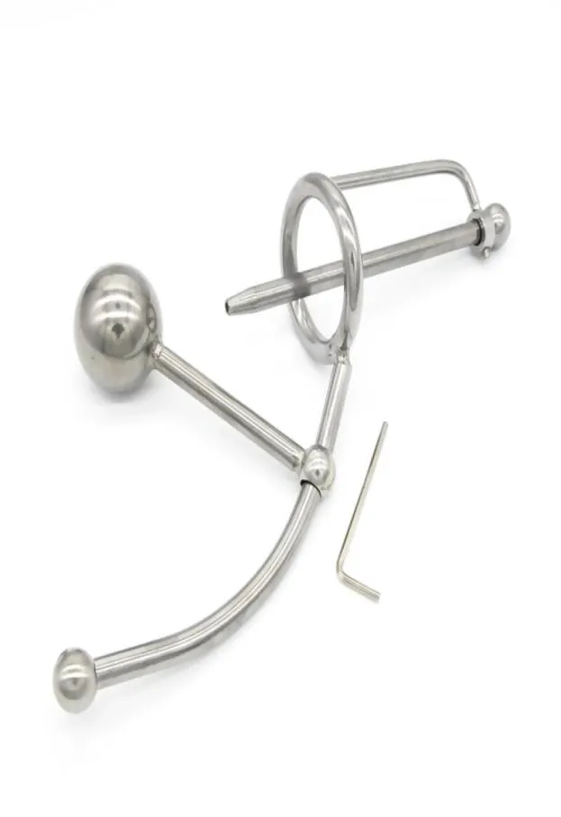 New Male Stainless Steel adjustable Anal plug Butt beadscatheter with cock penis ring cage Chastity belt Device BDSM Sex toys A056318933