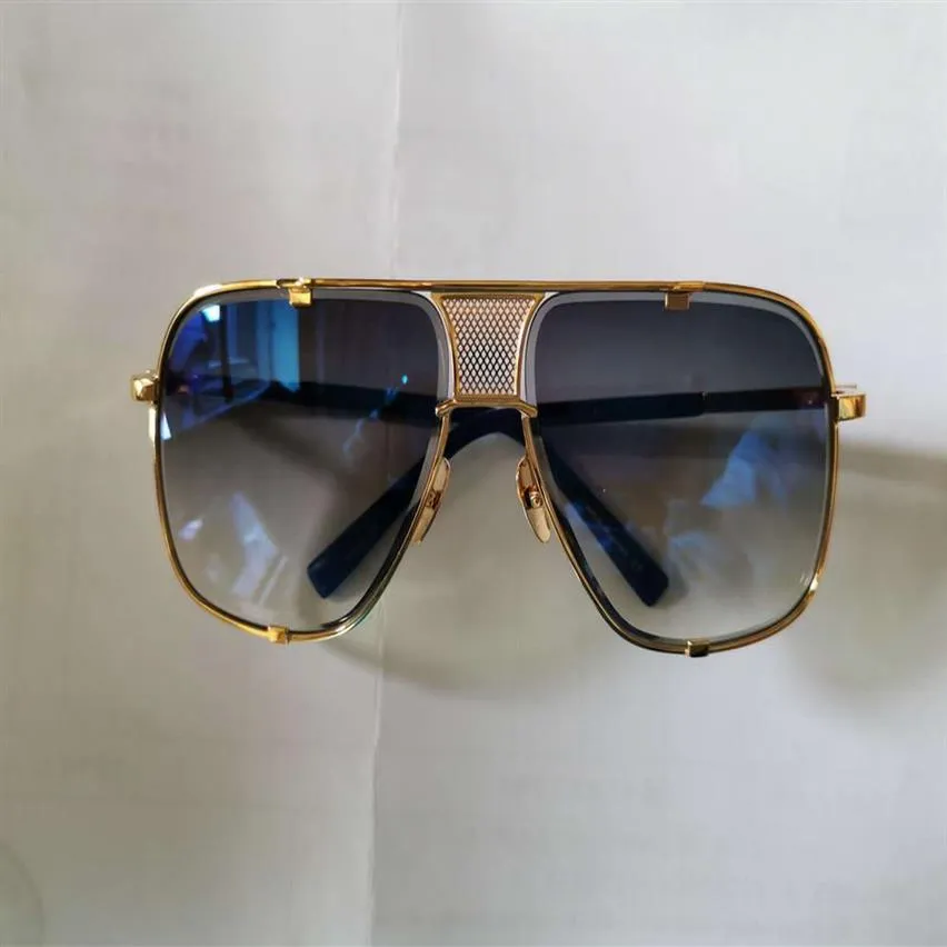 Klassiska fyrkantiga solglasögon 2087 Gold Brush Navy Blue Gradient Lens Fashion Men Solglasögon Sol Glasögon Shades Eyewear Nytt med Box211m