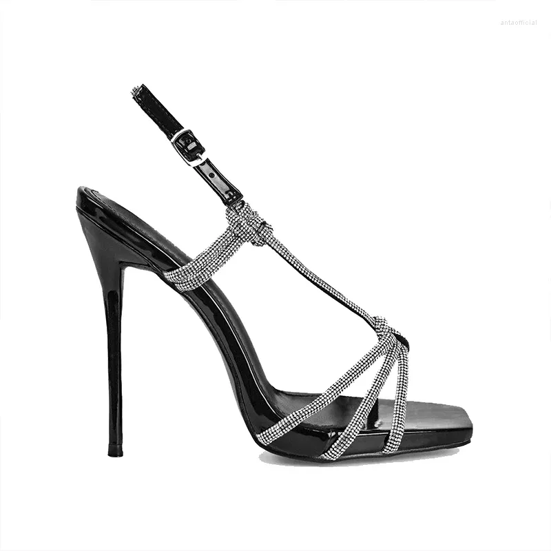 Dress Shoes Fashionable Top Italian Designer Luxury Open Toe Ankle Strap Bright Diamond Summer Party Prom Women Stiletto High Heels Sandals