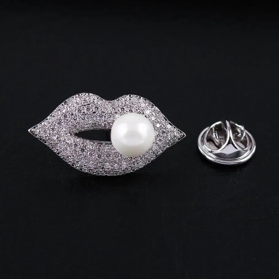 Pins Brooches Sexy Lips KISS CZ Lapel Pin Collar Brooch Fashion Ornament Jewelry Accessories2483