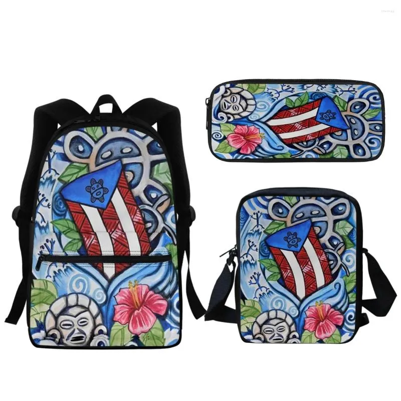 Skolväskor Puerto Rico Flag Creative Designer Print Fashion Ryggsäck dragkedja Student School Bags Travel Computer Bag Learning Tools Gift