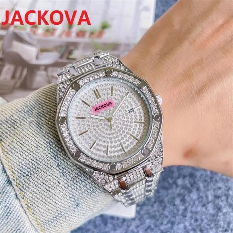 Mens Sky Big Diamonds Ring Dail Quartz Watches 42 mm en acier inoxydable Président Classic Rose Gold Calendar Business Business Wristwa298b