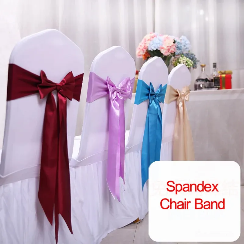 25pcs de cadeira de spandex de cetim fitas de tampa de gravata para decoração de banquete de festas decoração de casamento arco 231222