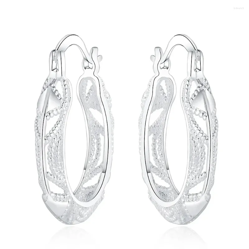 Orecchini a cerchio all'ingrosso 925 Sterling Silver Fashion Hollow Pattern Gioielli per le donne Regali per la festa di coinvolgimento delle donne