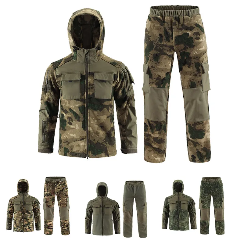 Outdoor Hoody Polar Fleece Pak Jacket Broek Set Jacht schieten Airsoft Gear Kleding Tactische camo-jas gevechtskleding Camouflage No05-239