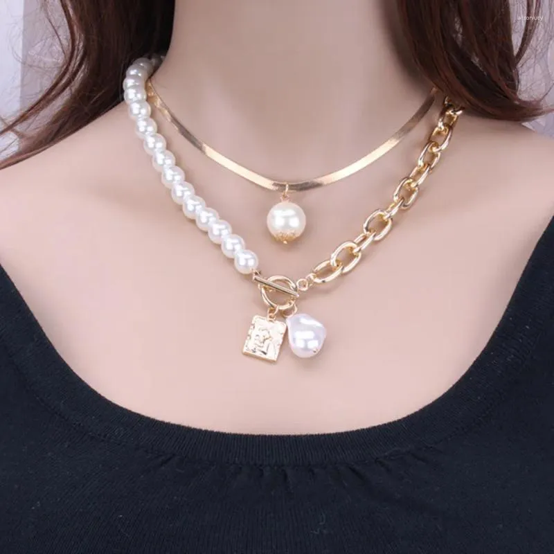 Anhänger Halsketten Doppelschichten Barock Perlenperlen Halskette für Frauen Charme Porträt Choker Ketten Schmuck Schmuckschmelze Ketten