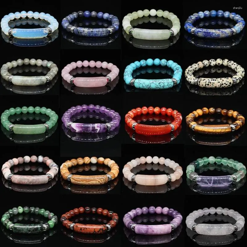 Strand rechthoek Bar Charm Bead Armbanden Natural Crystal Healing Stone Quartz Agaat voor vrouwen Men Handgemaakte Bangle paren sieraden Gift