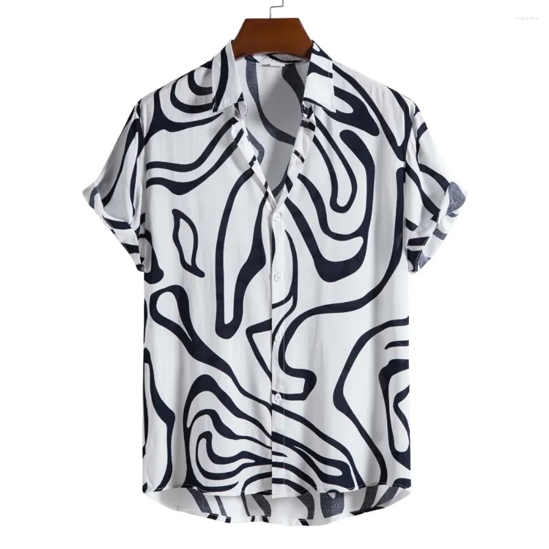 Herren lässige Hemden Männer schwarze weiße Streifen -Revers -Button Down Kurzarm Hawaiian Strandhemd Urlaubsferien Kleidung Chemise Chemise