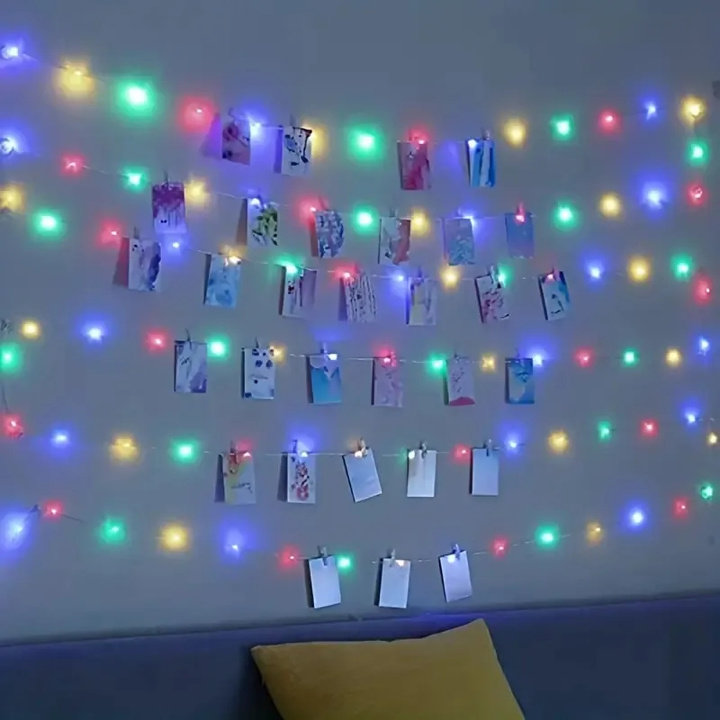 1set 393.7inch LED Photo String Light, USB Battery-powered Fairy Light, Clip Light String, Hanging Pictures, Bedroom Wall Decor, Birthday Party Christmas Decoration.